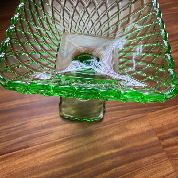 Green Vintage L E Smith square trellis design Vaseline Fenton NO chips or cracks - Picture 7 of 11